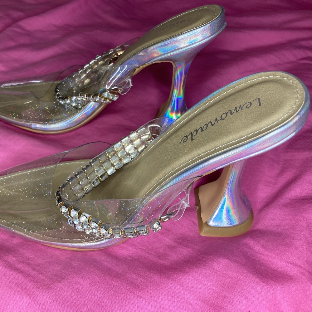 Lemonade Iridescent Heels with Rhinestone Detail